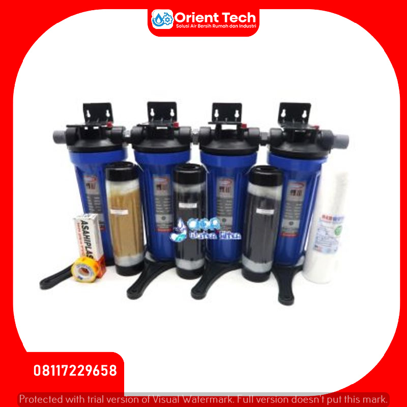 Jual Paket Filter Air Ekonomis 4 Housing 10 Inch Biru Air Besi dan Berkapur
