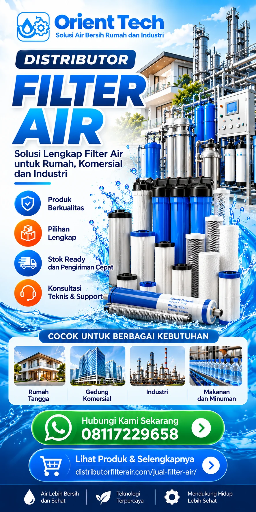 Orient Tech distributor filter air untuk kebutuhan rumah tangga, komersial dan industri
